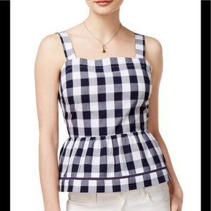Maison Jules Blue and White Checked Top